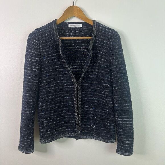 Amina Rubinacci Blue Long Sleeve Knit Wool Cashmere Blend Cardigan Women's Sz 44 - Picture 1 of 12